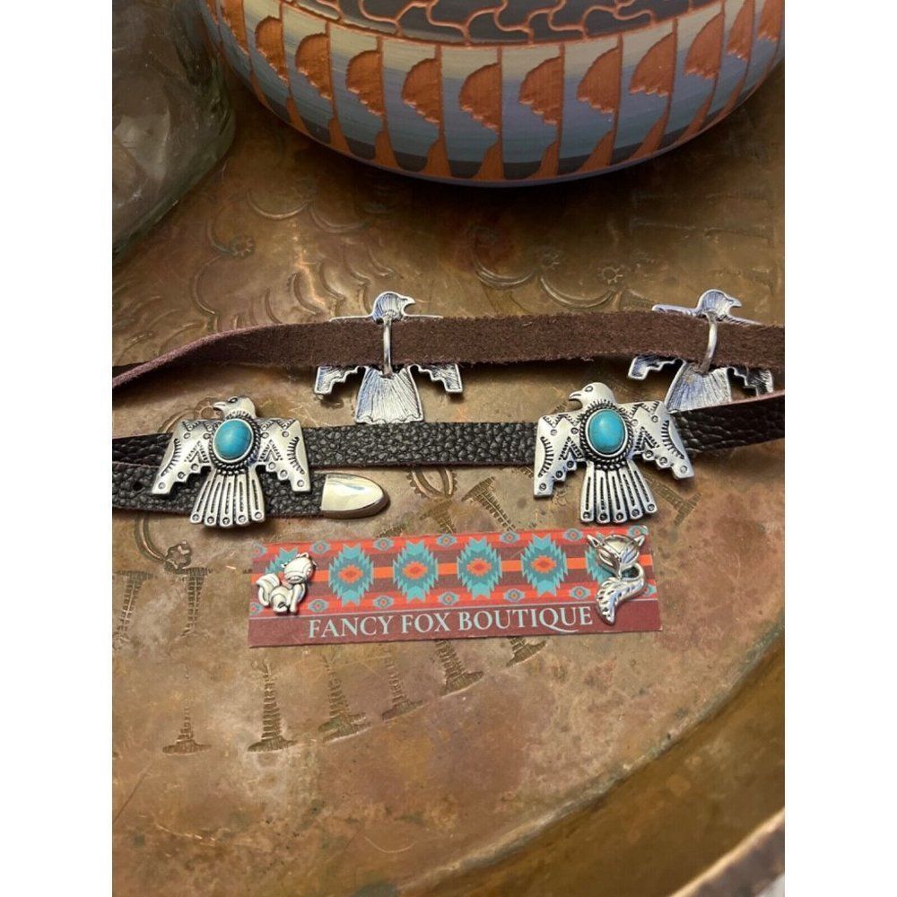THUNDERBIRD BIRD CONCHO SILVER HAIR WESTERN HAT BAND SOUTHWEST MENS WOMENS - Picture 6 of 6